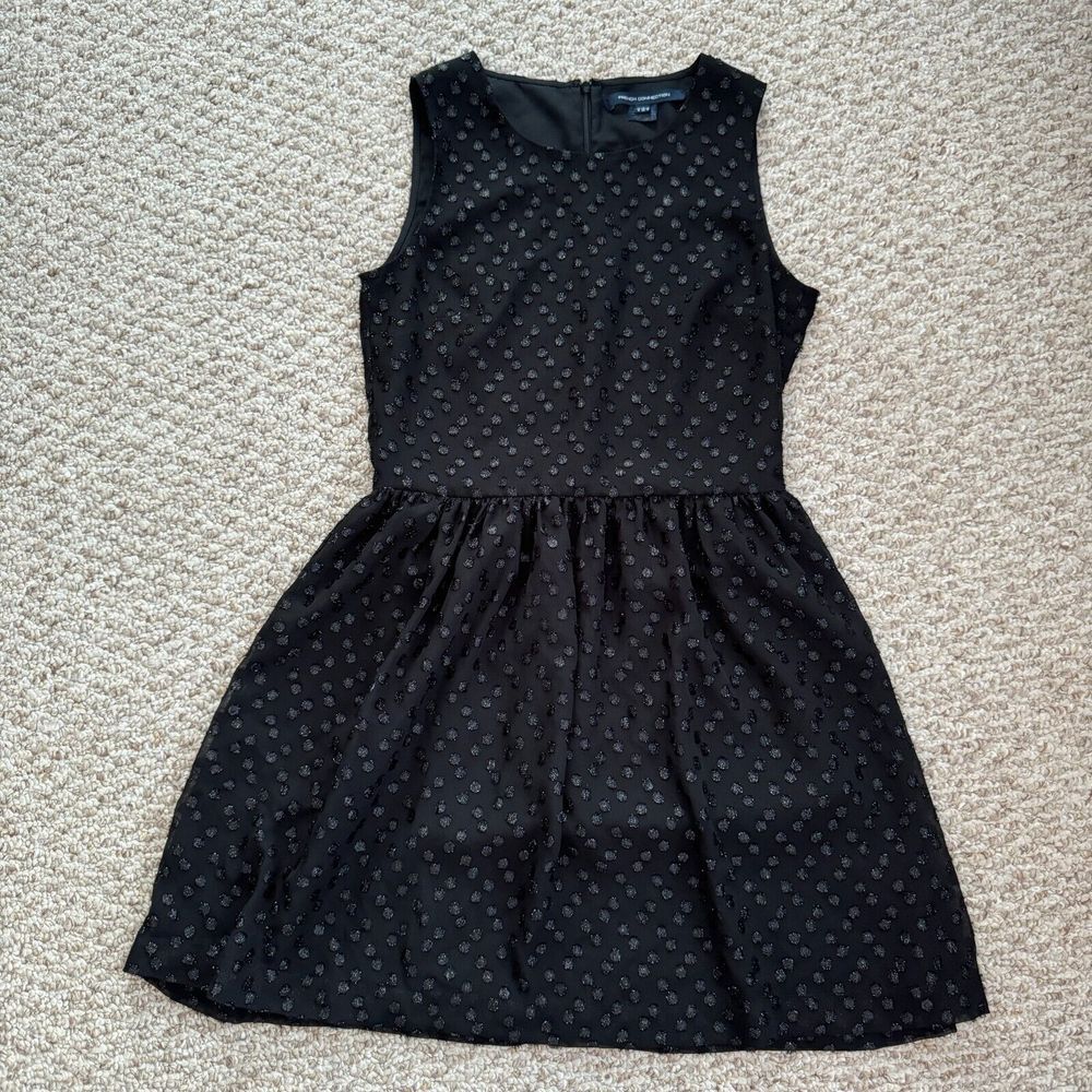 French Connection Shimmer Polka dots sleeveless‎ dress black 4